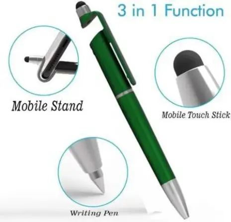 3 in 1 Function Pen with Smartphone Stand Holder, Screen Wipe and Ballpoint Pen, Writing Pen for All Smartphones